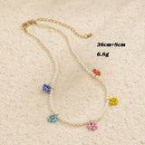 HUANZHI Vintage Sweet Choker Weave Pearls Choker Red Heart Colorful Beaded Irregular Flowers Rhinestone Necklace for Women daiiibabyyy