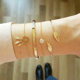 FNIO 4Pcs/Set Geometric Crystal Charm Bracelets for Women Gold Leaf Bangles Bracelets Set Simple Wrist Chain Lady Boho Bracelet daiiibabyyy