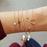 FNIO 4Pcs/Set Geometric Crystal Charm Bracelets for Women Gold Leaf Bangles Bracelets Set Simple Wrist Chain Lady Boho Bracelet daiiibabyyy