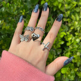 Vintage Silver Plated Angel Wings Ring for Womens Gothic Punk Steampunk Heart Butterfly Skull Ring Sets Party Jewelry 2021 daiiibabyyy