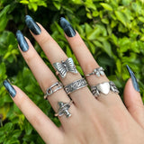 6Pcs Vintage Gothic Butterfly Angle Flower Multi Element Ring Set For Women Men Retro Personality Finger Ring Gifts daiiibabyyy