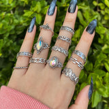 6Pcs Vintage Gothic Butterfly Angle Flower Multi Element Ring Set For Women Men Retro Personality Finger Ring Gifts daiiibabyyy