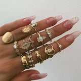 docona 15pcs/set Bohemian Gold Virgin Mary Heart Flower Kunckle Midi Ring Set for Women Crystal Geometric Jewelry Anillo 7056 daiiibabyyy