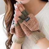 Winter Warm Thickening Wool Gloves Knitted Flip Fingerless Exposed Finger Thick Gloves Without Fingers Mittens Glove Women daiiibabyyy