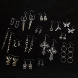 Ins Hot Vintage 90s Butterfly Alloy Silver Color Drop Earrings For Women Girl Trendy Harajuku Cool Hip Hop Cross Earrings