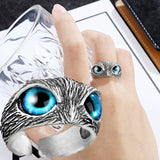 Blue Eyes Owl Ring for Women Girl Man Couple Vintage Gothic Animal Open Adjustable Ring Statement Rings Jewelry Gift daiiibabyyy