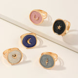 Fashion Rings Alloy Drop Oil Love Heart Moon Lightning Rings Elegant Cute Round Ring Party Jewelry Jewelry for Women daiiibabyyy