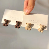 1Pair Small Plush Bear Stud Earrings Cute Bears Brown Flocking Animal Earring For Women Girls Ear Studs Jewelry Gifts daiiibabyyy