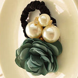 Fashionable Big Pearl Rose Hairband Handmade Camellia Tied Hair Rope Headdress Woman Girls Hair Accessories daiiibabyyy