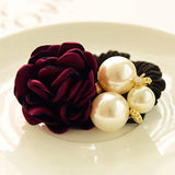 Fashionable Big Pearl Rose Hairband Handmade Camellia Tied Hair Rope Headdress Woman Girls Hair Accessories daiiibabyyy