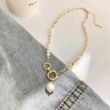 LOVOACC Elegant Natural Freshwater Pearl Necklace for Women Gold Chunky Link Chain Asymmety Toggle Clasp Circle Chokers Necklace daiiibabyyy