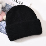 Winter Real Rabbit Fur Knitted Beanies For Women Fashion Solid Warm Cashmere Wool Skullies Beanies Female Three Fold Thick Hats daiiibabyyy