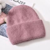 Winter Real Rabbit Fur Knitted Beanies For Women Fashion Solid Warm Cashmere Wool Skullies Beanies Female Three Fold Thick Hats daiiibabyyy