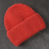 Winter Real Rabbit Fur Knitted Beanies For Women Fashion Solid Warm Cashmere Wool Skullies Beanies Female Three Fold Thick Hats daiiibabyyy