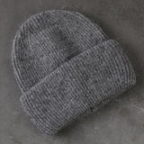 Winter Real Rabbit Fur Knitted Beanies For Women Fashion Solid Warm Cashmere Wool Skullies Beanies Female Three Fold Thick Hats daiiibabyyy