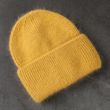 Winter Real Rabbit Fur Knitted Beanies For Women Fashion Solid Warm Cashmere Wool Skullies Beanies Female Three Fold Thick Hats daiiibabyyy