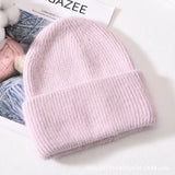 Winter Real Rabbit Fur Knitted Beanies For Women Fashion Solid Warm Cashmere Wool Skullies Beanies Female Three Fold Thick Hats daiiibabyyy