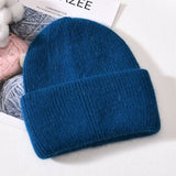 Winter Real Rabbit Fur Knitted Beanies For Women Fashion Solid Warm Cashmere Wool Skullies Beanies Female Three Fold Thick Hats daiiibabyyy