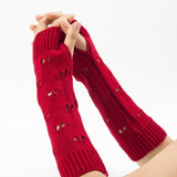 New Warmer Winter Women Gloves Stylish Hand Gloves Girl Arm Crochet Knitting Hollow Heart Mitten Warm Fingerless Gloves daiiibabyyy