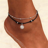 KISSWIFE Vintage Boho Multi Layer Beads Anklets For Women Fashion Sun Pendent Anklet Handmade Chain Foot Party Jewelry daiiibabyyy