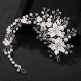KMVEXO Ceramic Flowers Wedding Headbands for Bride Crystal Pearls Women Hairpins Bridal Headpiece Hair Jewelry Accessories daiiibabyyy